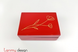 Red rectangular business card lacquer box engraved with wild flowers